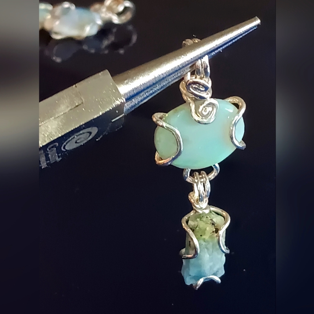 Australian Opal And Raw Aquamarine Pendant Sterling Silver - Picture 13 of 15